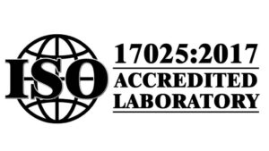 The image is a logo featuring the text "ISO 17025:2017 ACCREDITED LABORATORY." The letters "ISO" appear prominently with a globe design in the background, indicating compliance with international laboratory accreditation standards, bringing world-class quality assurance closer to home.