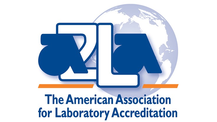 Logo of The American Association for Laboratory Accreditation (A2LA), featuring stylized 