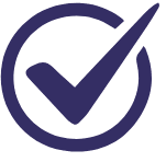 A thick purple check mark inside a purple circle on a transparent background, often used to signify approved drug testing services.