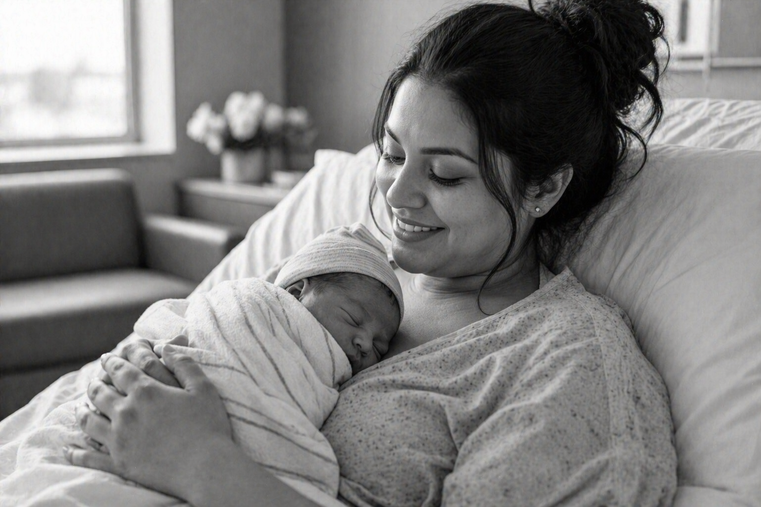 New mother and newborn in hospital — Odosek mobile DNA testing Columbia SC