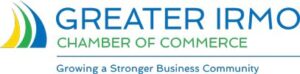 Logo for the Greater Irmo Chamber of Commerce with three stylized sails in blue, green, and yellow, highlighting the area’s vibrant growth—including services like DNA testing Irmo SC—plus the slogan "Growing a Stronger Business Community" below the name.