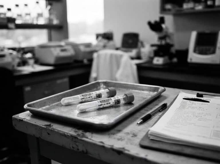 Two labeled DNA sample tubes on a lab intake tray, ready for sibling DNA testing analysis.