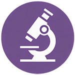 A white microscope icon is centered on a solid purple circular background, representing Odosek Lab Solutions and their expertise in Mobile DNA And Drug Testing.